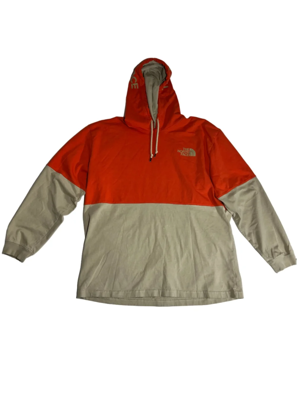 Men's The North Face Hoodie XL Orange Beige Colorblock Pullover